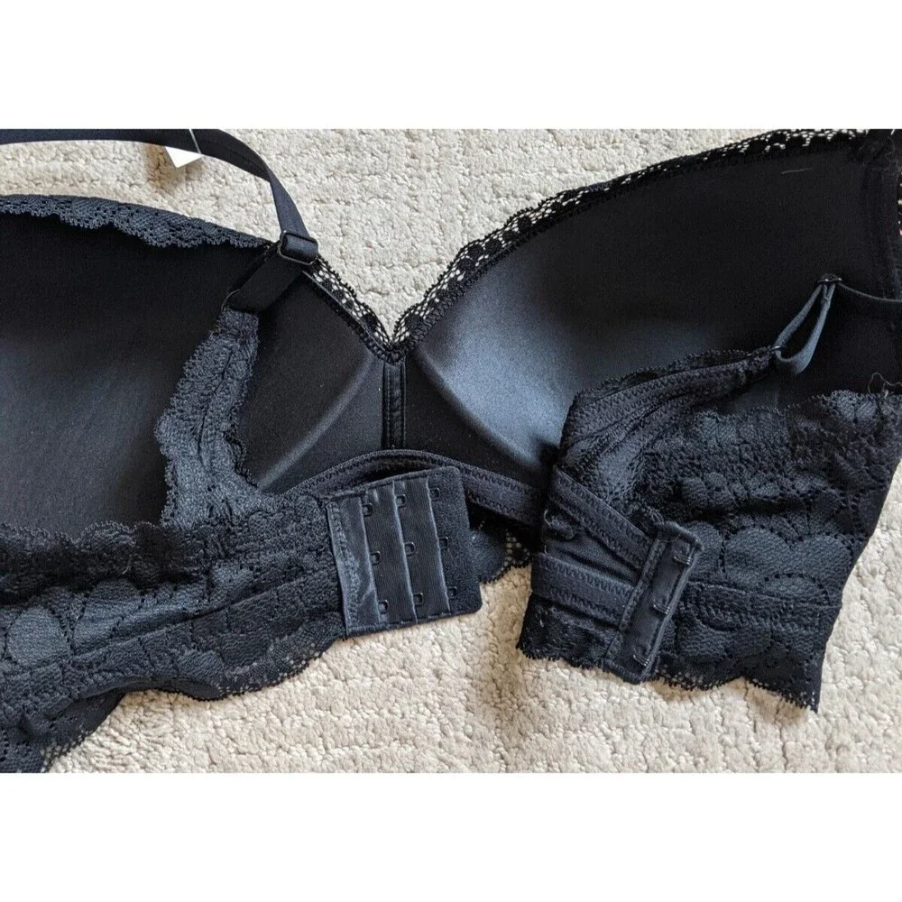 NWT Aerie Bra Wireless Flower Lace Lightly Padded Boho Black Size 36D